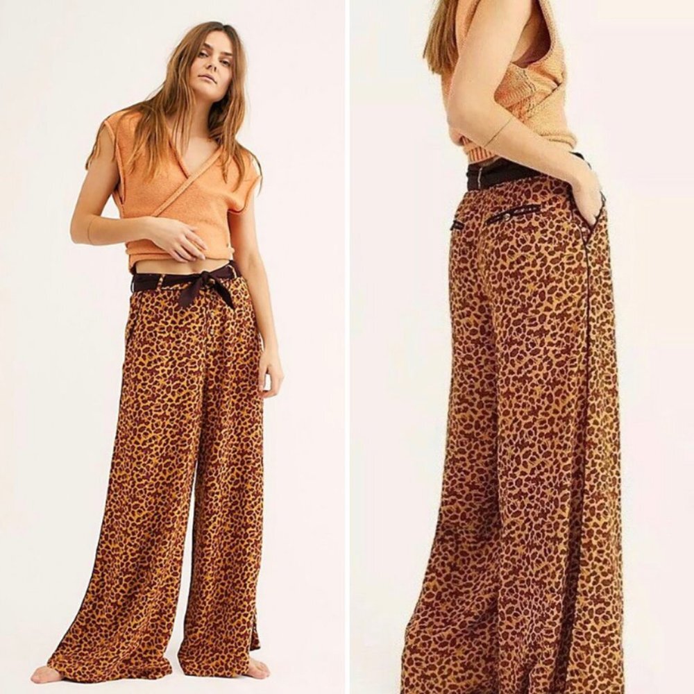 Free People Bennie‎ Leopard Print Wide Leg Pants